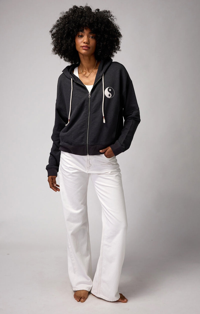 Black Spiritual Gangster Yin Yang Slub Terry Hana Zip Up Women's Sweatshirts | 18609-ESXV