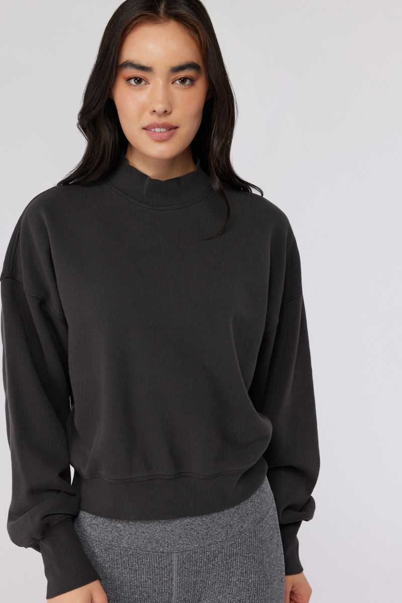 Black Wash Spiritual Gangster Blake Mock Neck Women's Sweatshirts | 69035-HEYN