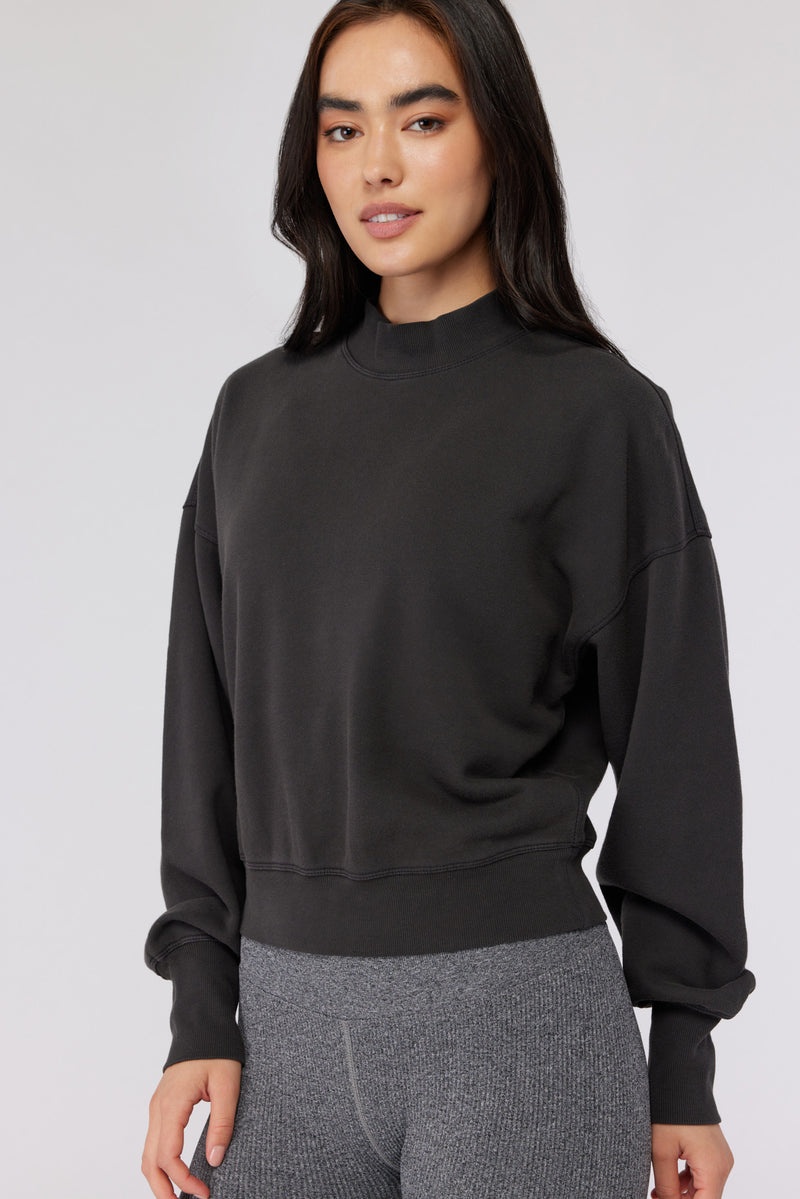 Black Wash Spiritual Gangster Blake Mock Neck Women's Sweatshirts | 69035-HEYN