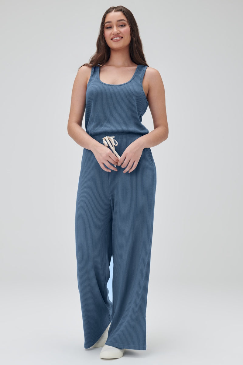 Blue Spiritual Gangster Ballet Rib Wide Leg Perfect Women's Jumpsuit | 39607-MBPL