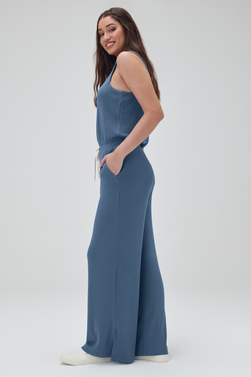 Blue Spiritual Gangster Ballet Rib Wide Leg Perfect Women's Jumpsuit | 39607-MBPL