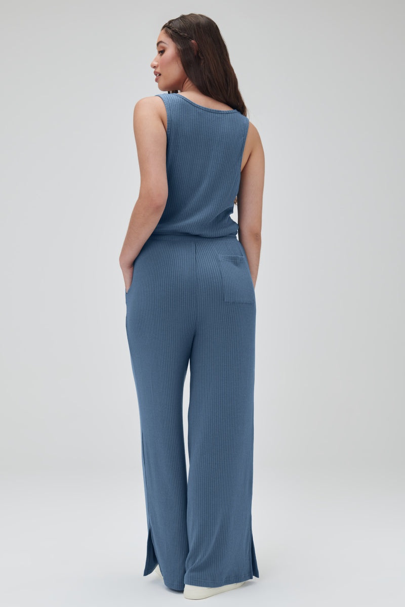 Blue Spiritual Gangster Ballet Rib Wide Leg Perfect Women's Jumpsuit | 39607-MBPL