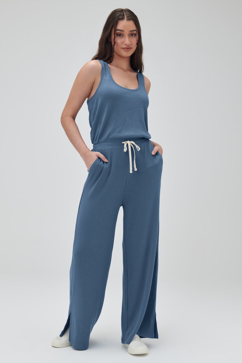 Blue Spiritual Gangster Ballet Rib Wide Leg Perfect Women\'s Jumpsuit | 39607-MBPL