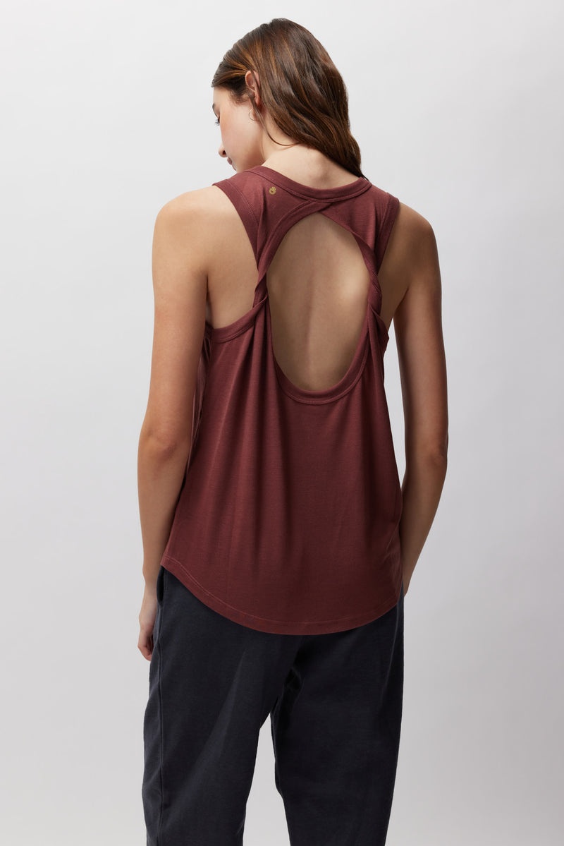 Burgundy Spiritual Gangster Practice Gratitude Namaste Dry Double Twist Women's Tanks | 02547-HYLK