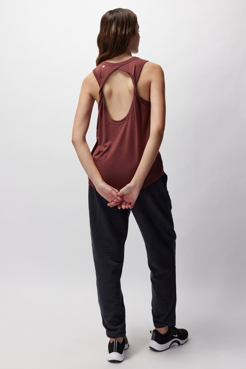 Burgundy Spiritual Gangster Practice Gratitude Namaste Dry Double Twist Women's Tanks | 02547-HYLK