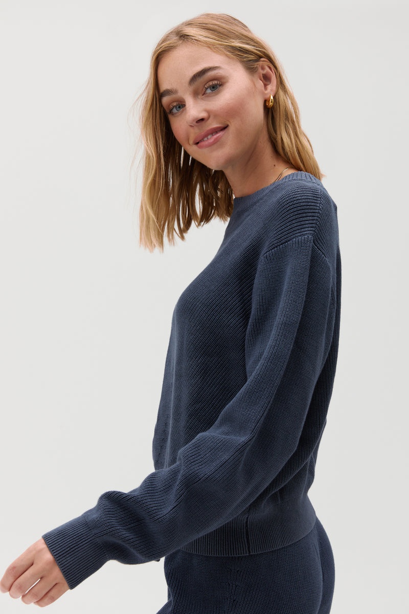 Deep Blue Spiritual Gangster Directional Rib Classic Women's Sweatshirts | 76341-WOMD