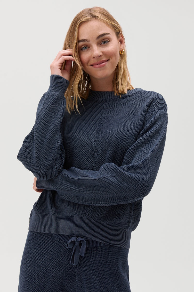 Deep Blue Spiritual Gangster Directional Rib Classic Women's Sweaters | 47920-JVIA