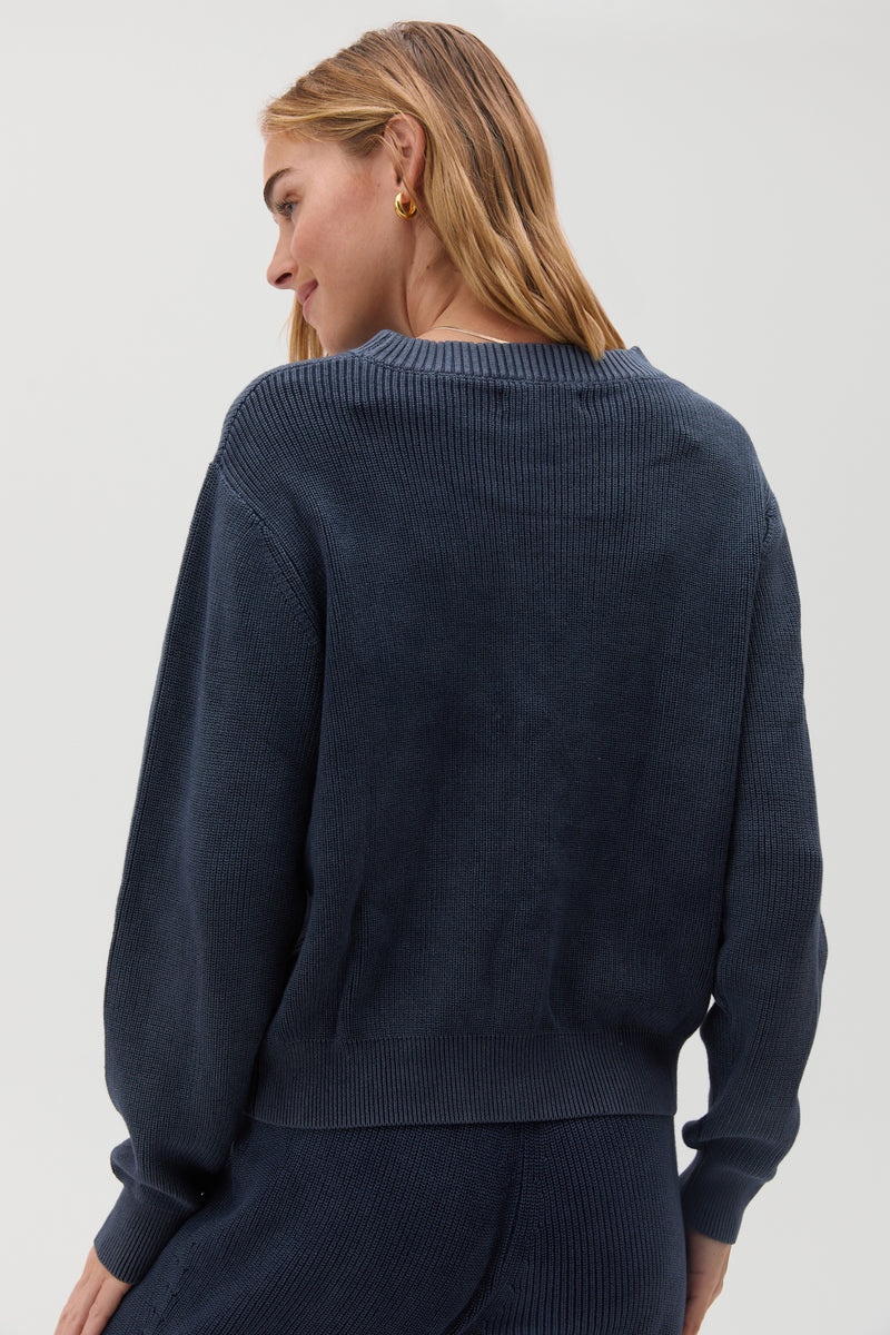 Deep Blue Spiritual Gangster Directional Rib Classic Women's Sweaters | 47920-JVIA