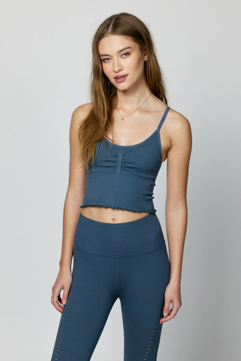 Deep Blue Spiritual Gangster Hart Seamless Crop Women's Tops | 51620-JNVH