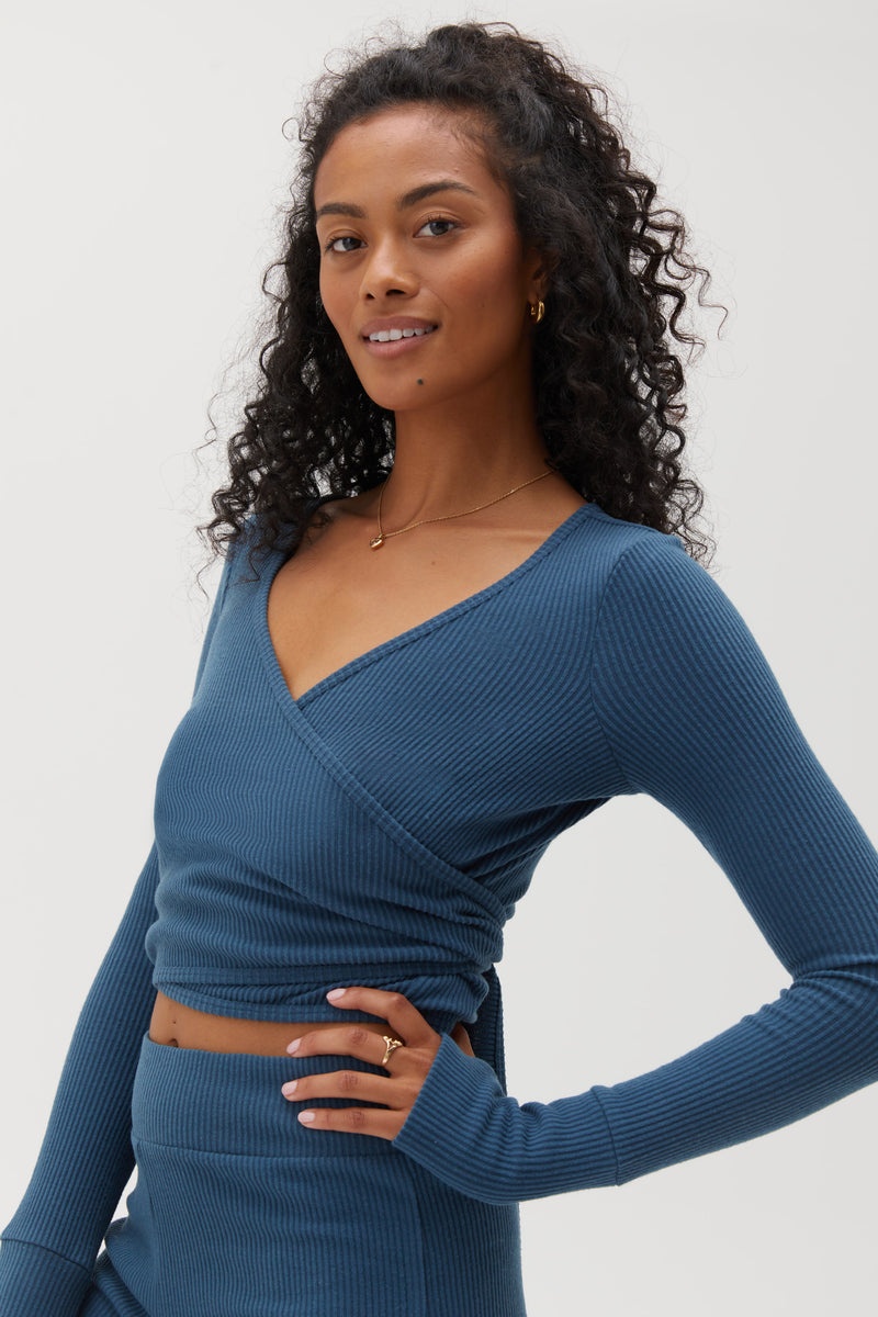 Deep Blue Spiritual Gangster Reversible Ballet Rib Wrap Women's Sweaters | 52718-VNRP