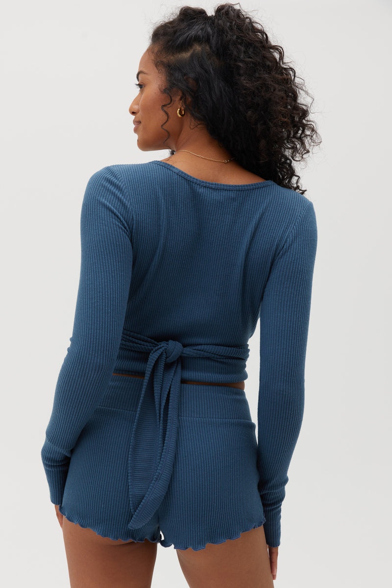 Deep Blue Spiritual Gangster Reversible Ballet Rib Wrap Women's Sweaters | 52718-VNRP