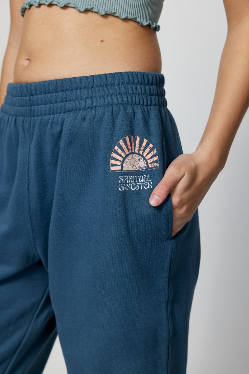 Deep Blue Spiritual Gangster Sun Shine Boyfriend Pocket Women's Sweatpants | 12984-AYJC