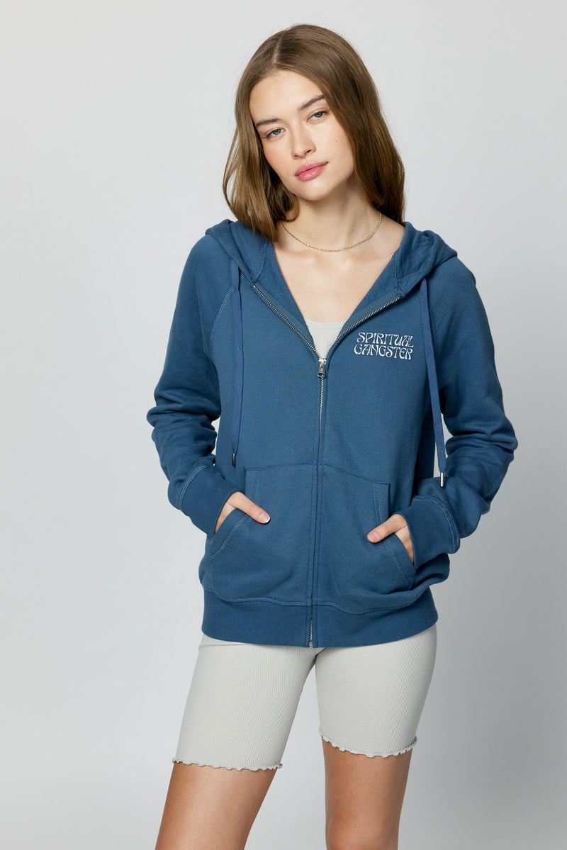 Deep Blue Spiritual Gangster Sun Shine Raglan Zip UP Women's Hoodie | 97264-YFJQ