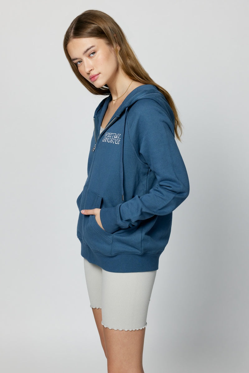 Deep Blue Spiritual Gangster Sun Shine Raglan Zip UP Women's Hoodie | 97264-YFJQ