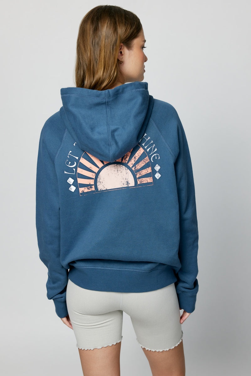 Deep Blue Spiritual Gangster Sun Shine Raglan Zip UP Women's Hoodie | 97264-YFJQ