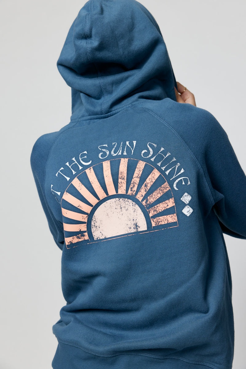 Deep Blue Spiritual Gangster Sun Shine Raglan Zip UP Women\'s Hoodie | 97264-YFJQ