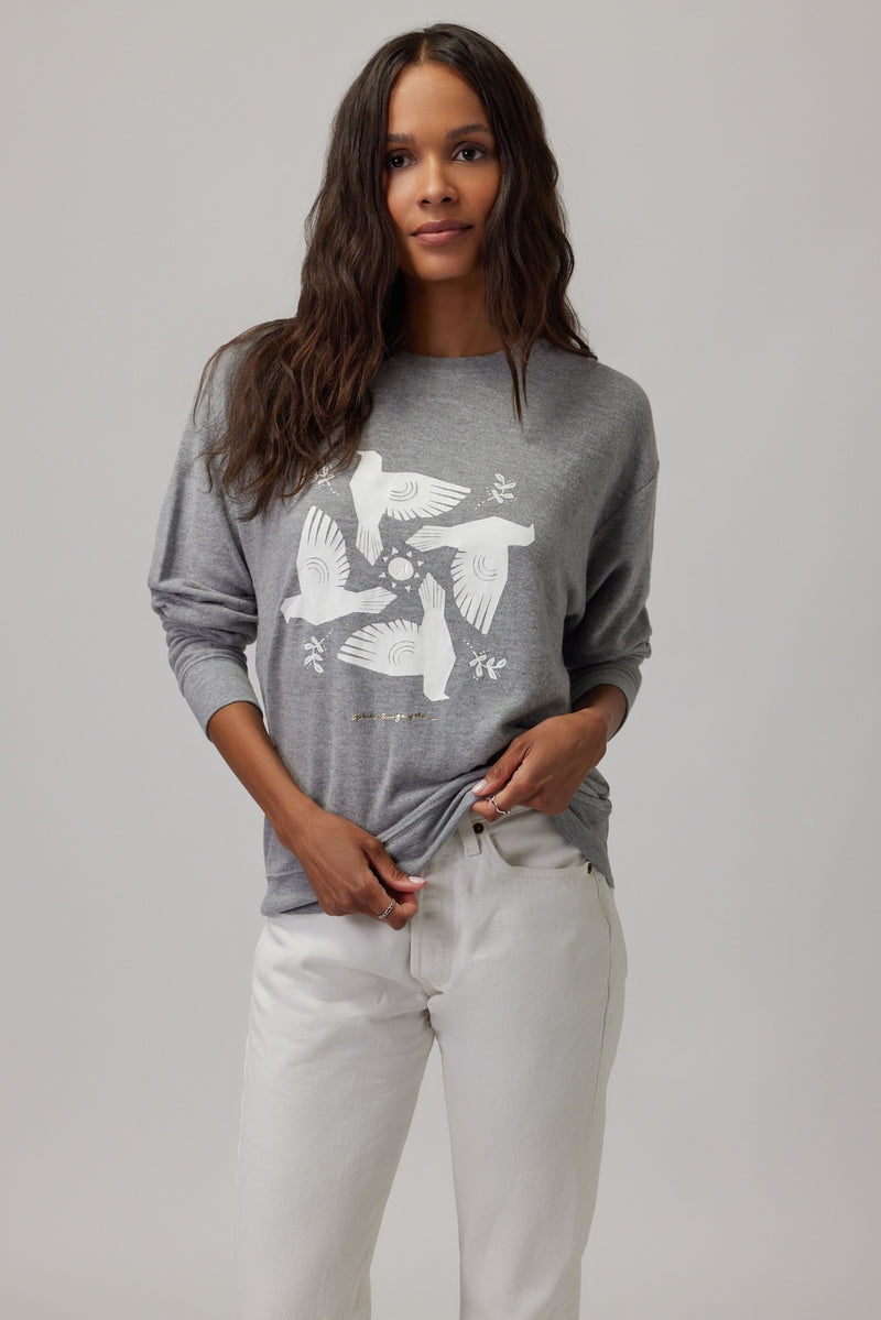 Grey Spiritual Gangster Dove Relaxed Savasana Women's Sweatshirts | 62548-IHCG