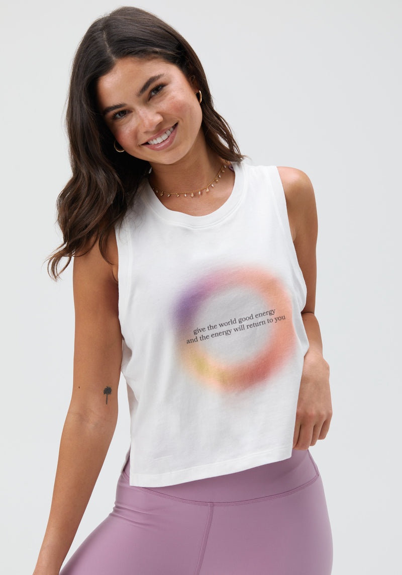 Grey Spiritual Gangster Good Energy Box Crop Women's Tanks | 10497-XOJR