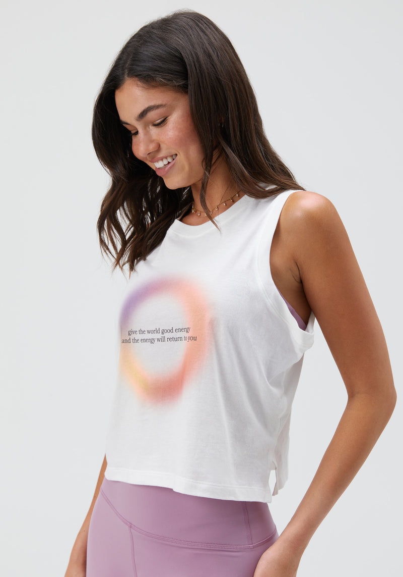 Grey Spiritual Gangster Good Energy Box Crop Women's Tanks | 10497-XOJR