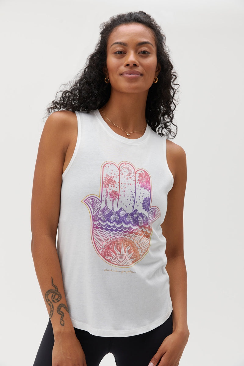 Grey Spiritual Gangster Hamsa Muscle Women\'s Tanks | 94637-ESDF