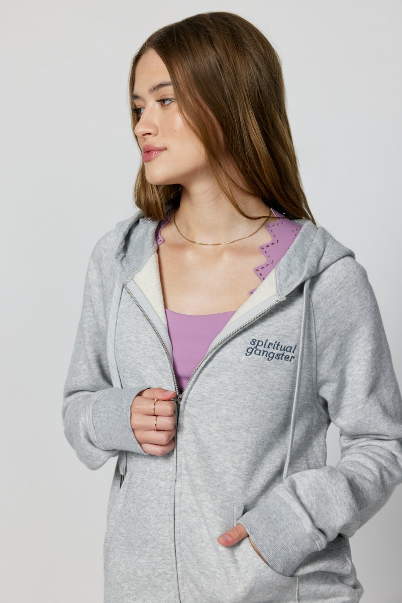 Grey Spiritual Gangster Just Be Raglan Zip Up Women's Hoodie | 18694-RYMJ