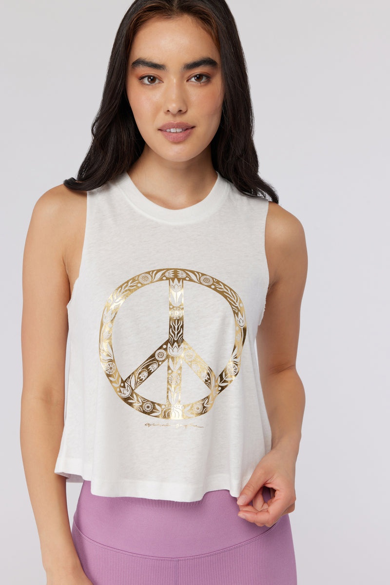 Grey Spiritual Gangster Peace Crop Women\'s Tanks | 91253-IJXY