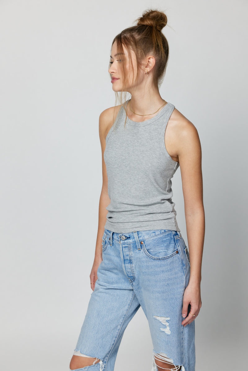 Grey Spiritual Gangster Slim Rib Women's Tanks | 42859-NVRI