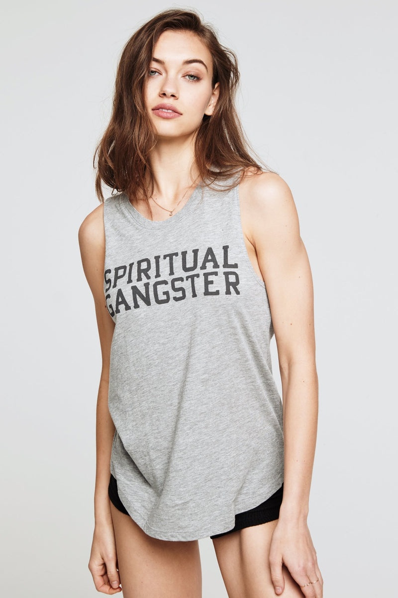 Grey Spiritual Gangster Varsity Muscle Women's Tanks | 67913-HCGB