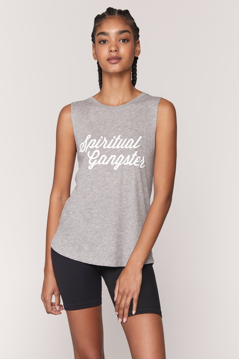 Grey Spiritual Gangster Script Muscle Women\'s Tanks | 05931-XLJW