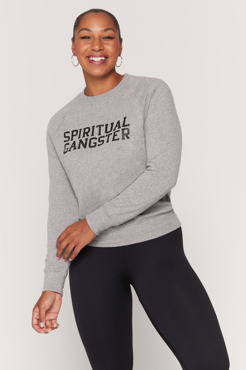 Grey Spiritual Gangster Varsity Old School Women's Sweatshirts | 58732-ZKBM