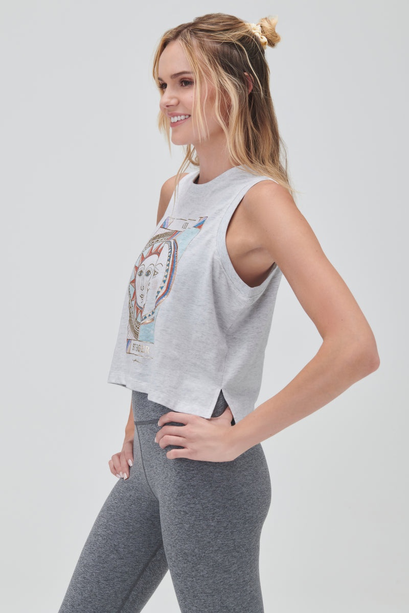 Grey Spiritual Gangster Star Voyager Box Crop Women's Tanks | 42136-TGML