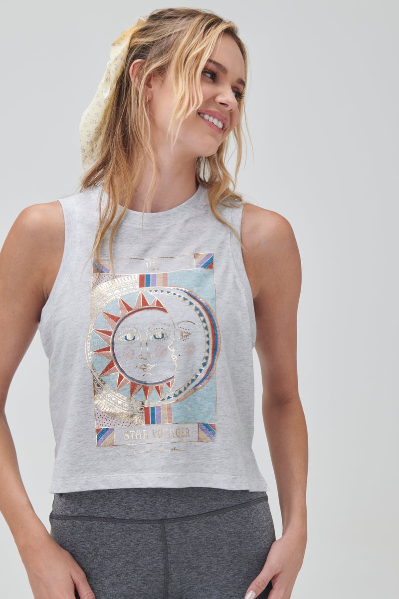 Grey Spiritual Gangster Star Voyager Box Crop Women's Tanks | 42136-TGML