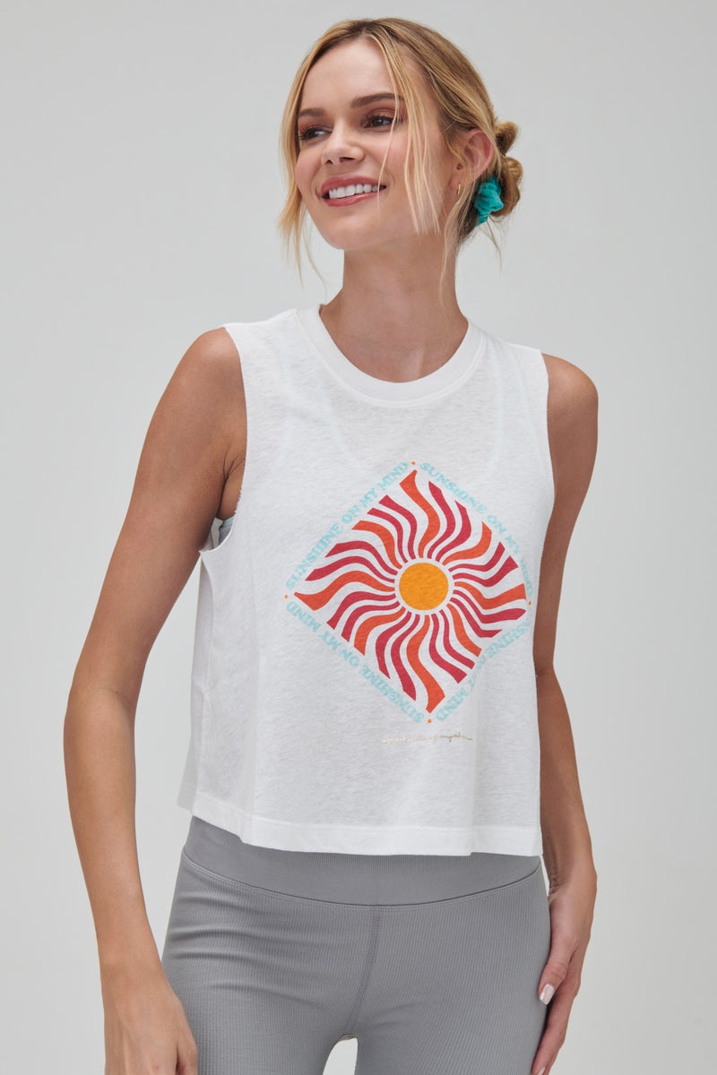 Grey Spiritual Gangster Sunshine On My Mind Crop Women's Tanks | 20783-LTRD