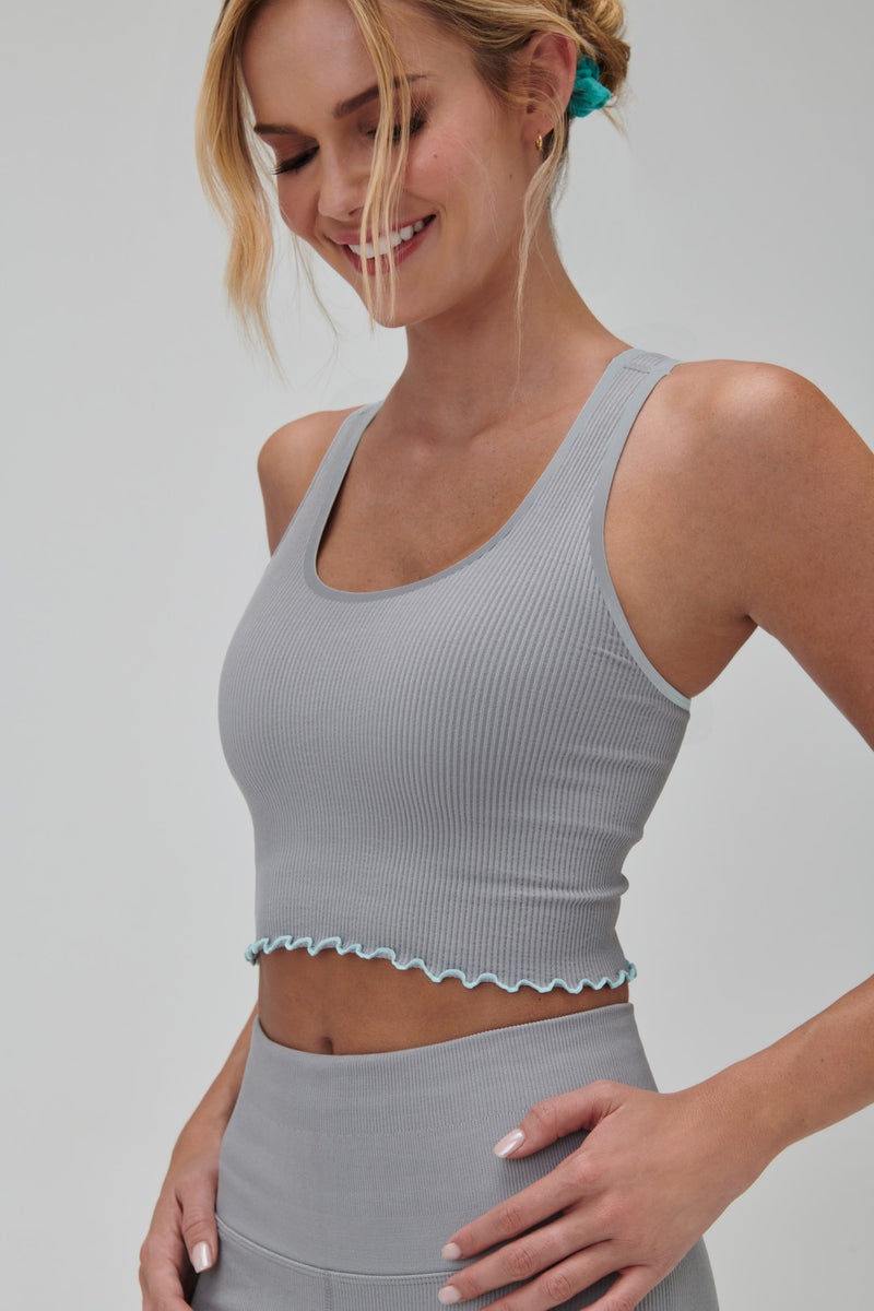 Khaki Grey Spiritual Gangster Amor Crop Women's Tops | 25601-ESZB