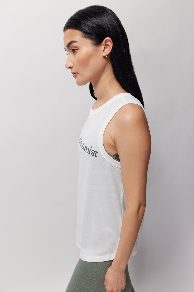 White Spiritual Gangster Eternal Optimist Namaste Dry Double Twist Women's Tops | 12489-JSLA