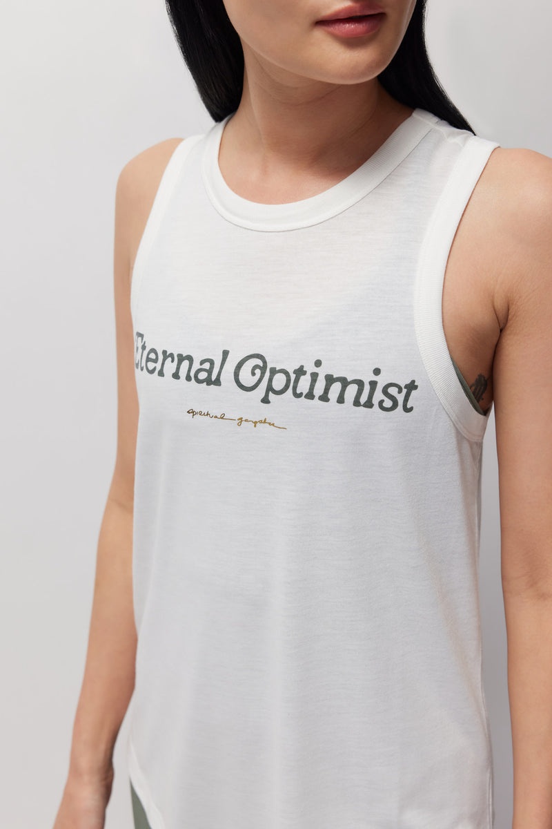 White Spiritual Gangster Eternal Optimist Namaste Dry Double Twist Women's Tops | 12489-JSLA